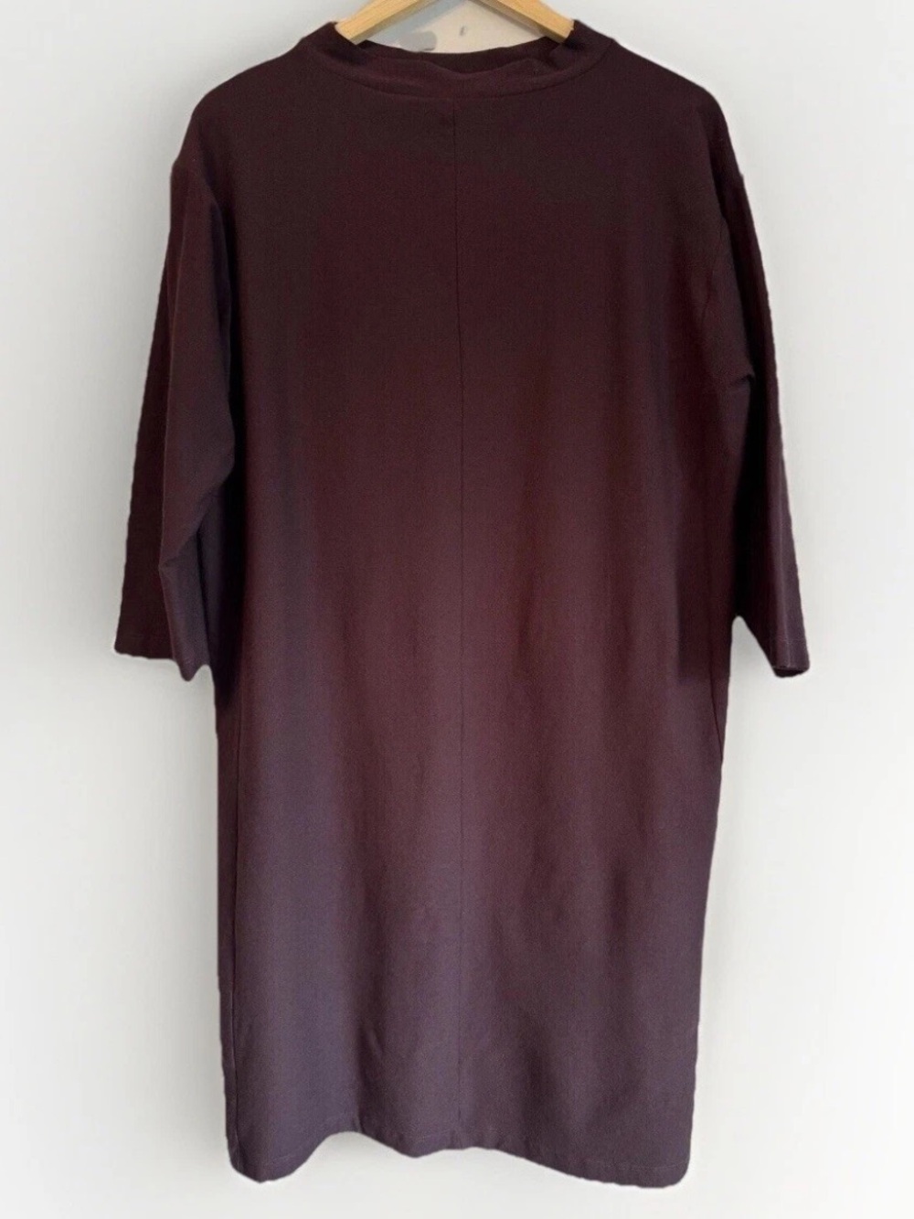 Eileen Fisher Brown Viscose Dress Women’s Medium 3/4 Sleeves Mock Neck Neutral